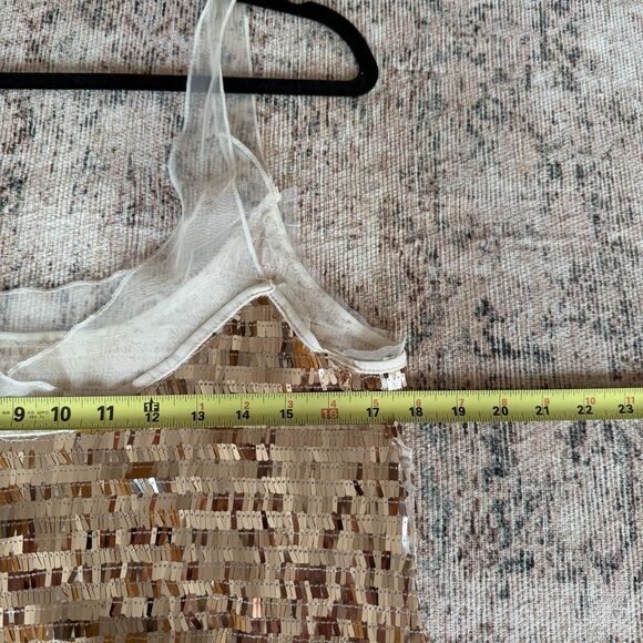 Free People NEW Disco Fever Sequin Mini Slip Dress Rose Gold Champagne Womens L - Picture 9 of 13